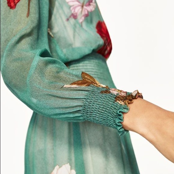 SOLD. SEA-GREEN SHEER FLORAL DRESS - Picture 5 of 7